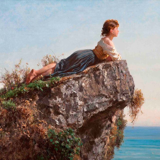 “La fanciulla sulla roccia a Sorrento – Young lady on Sorrento rock” by Filippo Palizzi, 1871, important exponent of the Neapolitan school. ? This painting hides a secret; on the rock near the line of the body there is a sentence written in Italian that reads: "He who placed me lying on this rock, tells me to look at you from morning to evening and always say: be happy"
*
*
#enjoythecoast #sorrentocoast #costieraamalfitana #amalficoast #igersitalia #italy_vacations #traveltheworld #italytrip #bestplacesmagazine #destinationearth #earthpix #painting #verismo #sorrento #scuolaposillipo #filippopalizzi #oliosutela